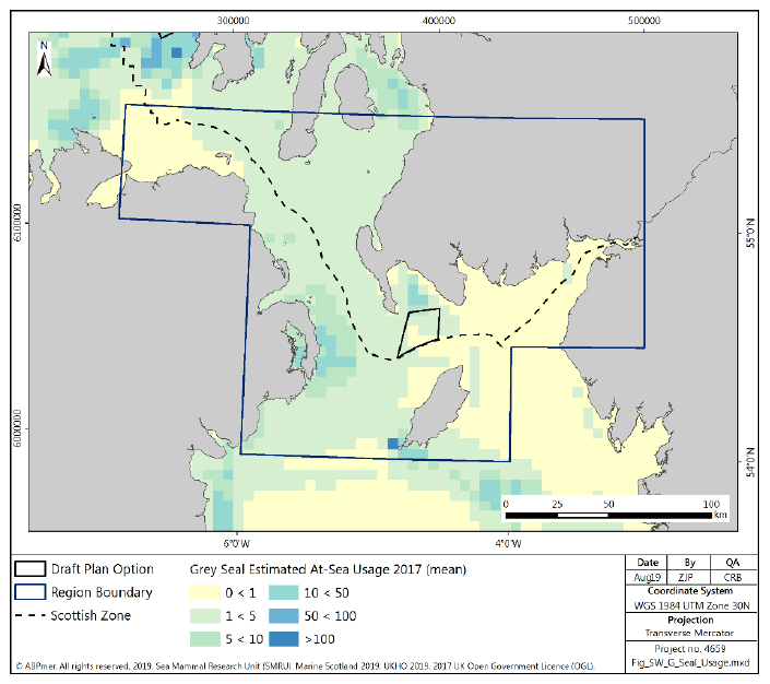 Figure 91 South West region: grey seal at sea usage