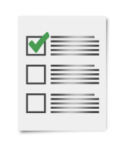 A single piece of paper with checkboxes and lines to indicate text, with a green tick beside one of the checkbox