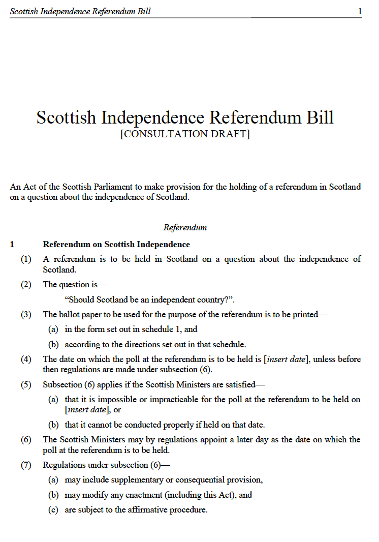 Scottish Independence Referendum Bill: Consultation Draft 