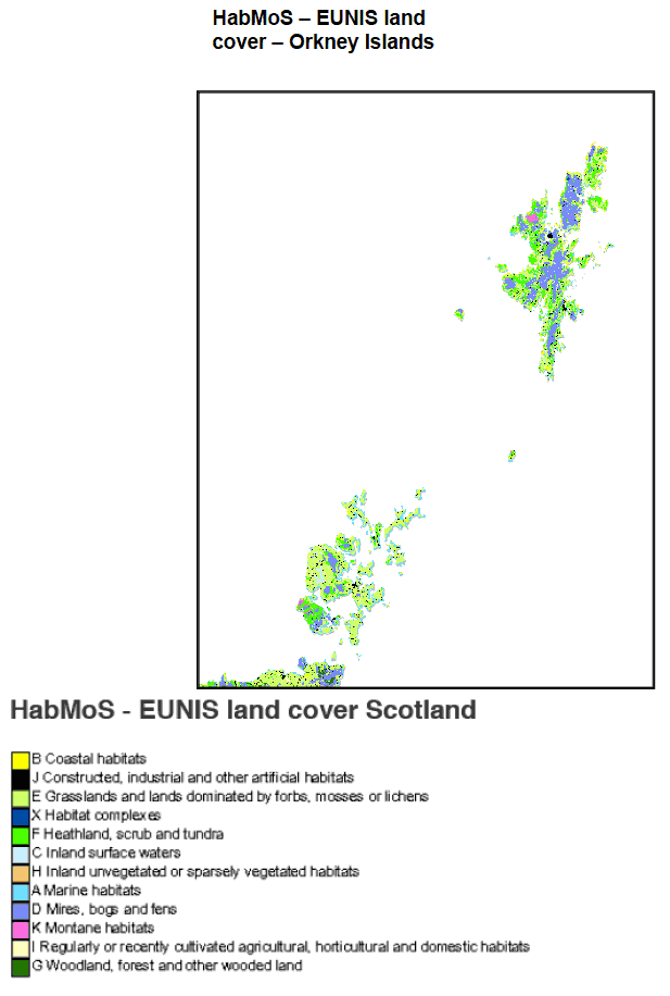 Figure B10: Habitat Map - Orkney and Shetland and Legend