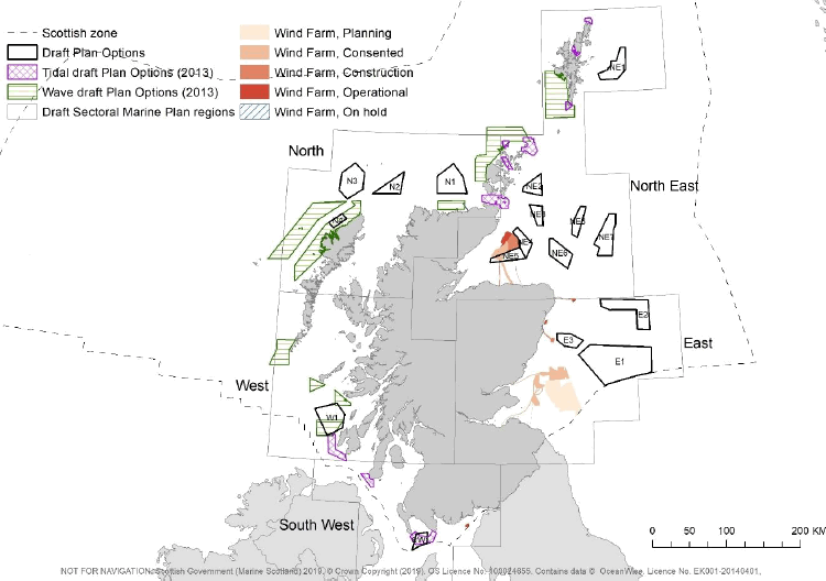 Figure 1 Current and planned offshore energy generation, DPOs and draft Plan regions