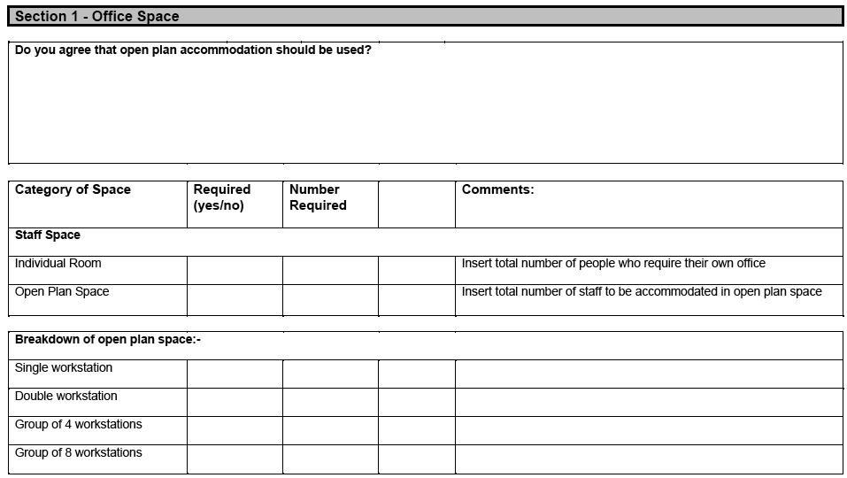 Space Requirement Questionnaire