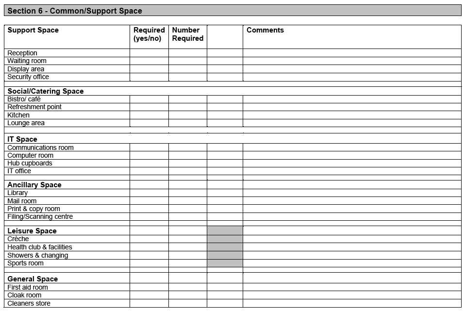 Space Requirement Questionnaire