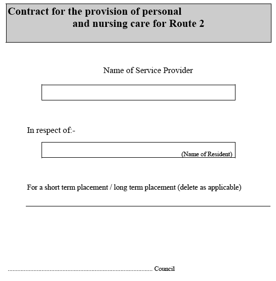 Form - Contract for the provision of personal and nursing care for Route 2
