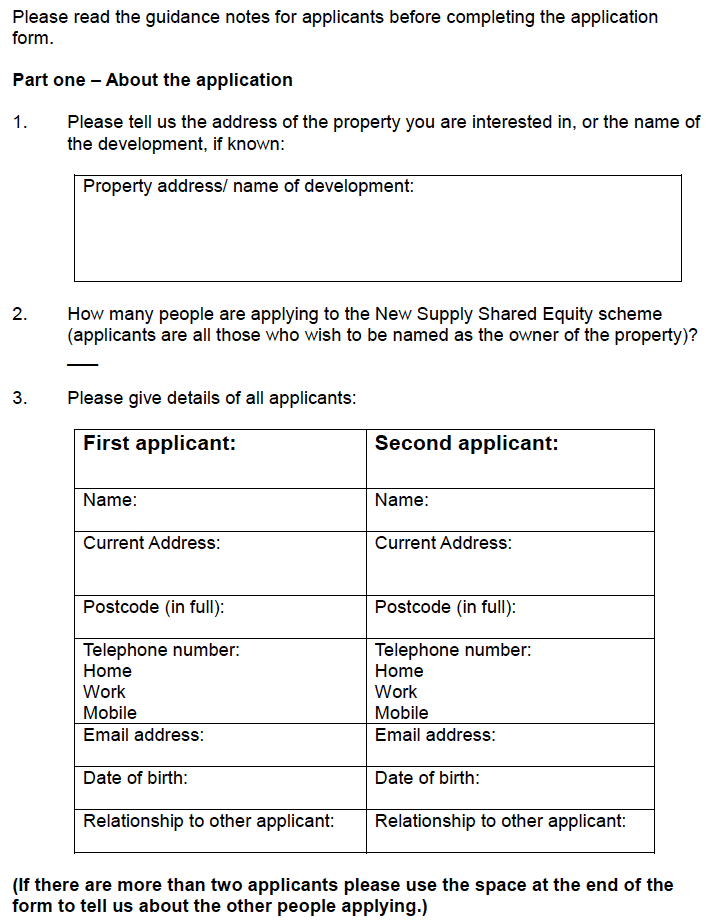 Application form