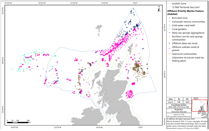 GEMS habitat data in offshore Scottish waters

Map of Scotland's seas showing Priority Marines Features (habitats) in the offshore region. This data can also be found on NMPi.