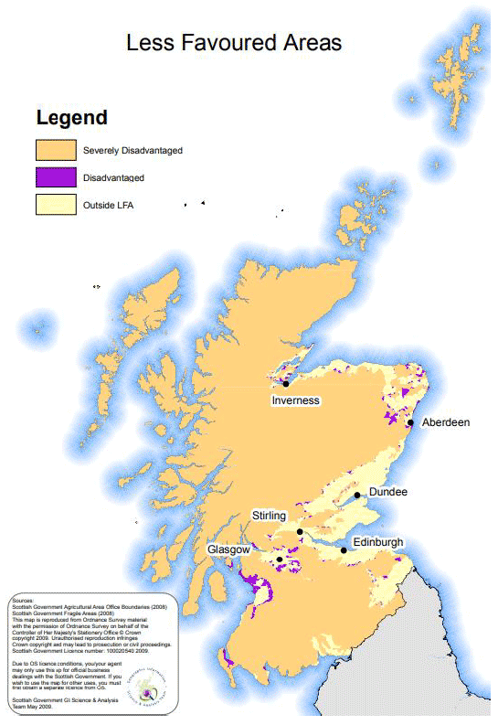 Map showing ‘Less Favoured Areas’ in Scotland