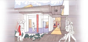 Sketch drawing of entrance toCramond Kirk Hall, Edinburgh
