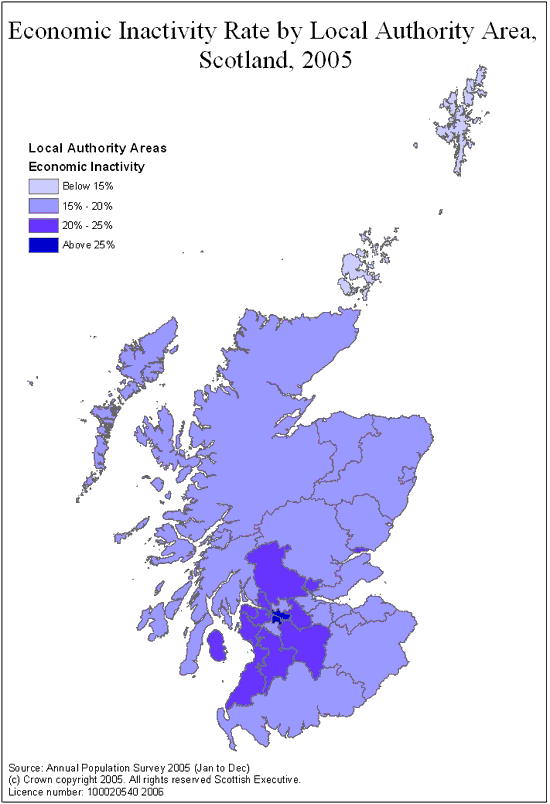 Figure 2- Economic inactivity rate by local authority area, Scotland, 2005