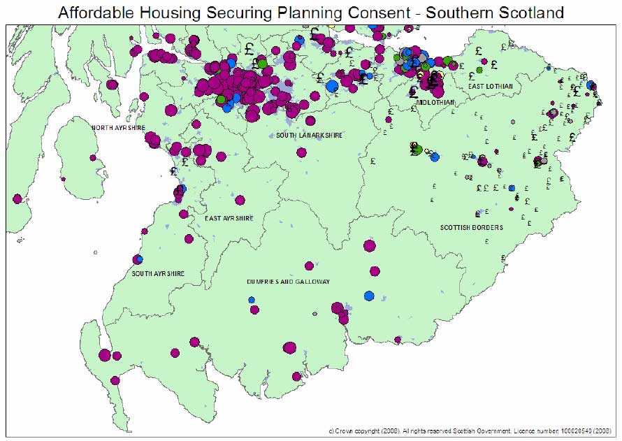 Map 4: Contribution Towards Affordable Housing - SOUTHERN SCOTLAND