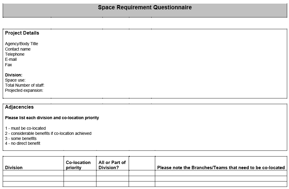 Space Requirement Questionnaire