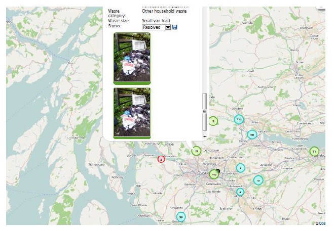 Figure 7: FlyMapper pilot project - example locations of flytipping incidents.