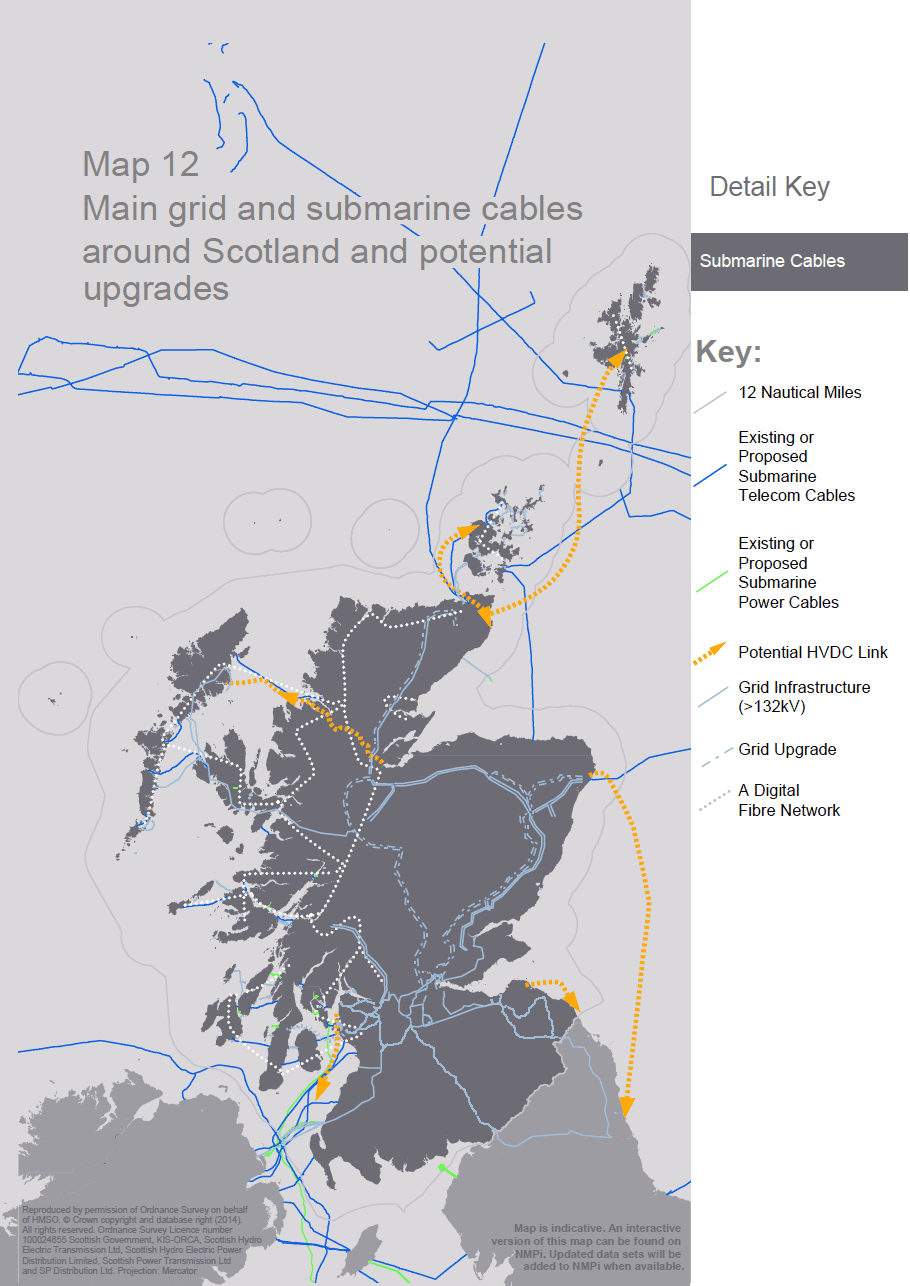Map 12 Main grid and submarine cables around Scotland and potential upgrades
