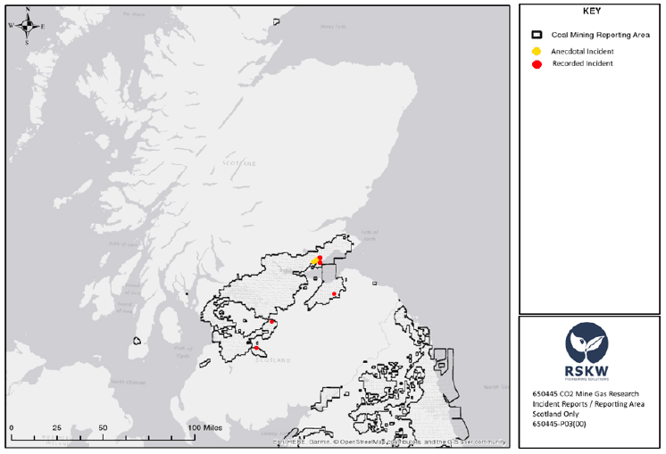 Figure 5‑2 Distribution of past CO2 events in Scotland