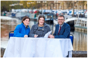 Glasgow City Council Leader Susan Aitken, Scottish Canals’ CEO Catherine Topley and Simon Parsons, Scottish Water Strategic Customer Services Planning Director