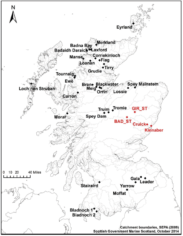 Figure 1: Map showing the spatial distribution of sites where data on salmon smolts was collected.