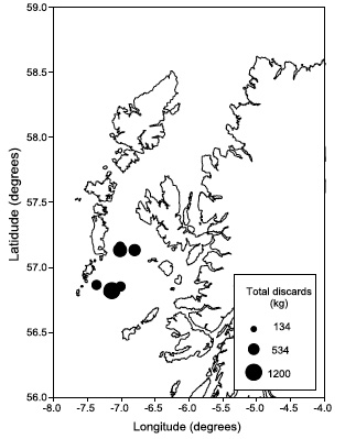 Figure 2: Reported locations and quantities of spurdog caught from Mar. – May 2014.