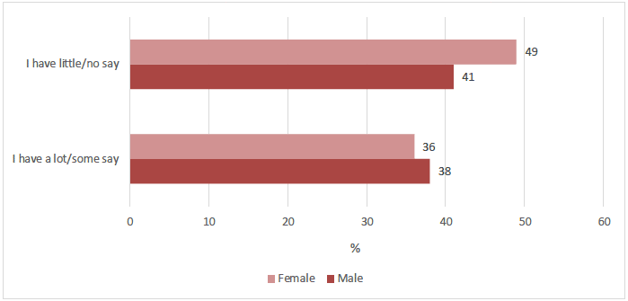 Figure 4.6 How much say young people have on how they learn, by gender