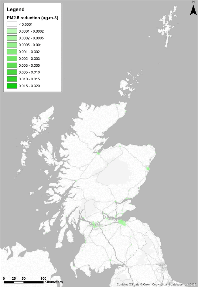 Scotland reductions in particulate matter 2.5 in microgrammes per cubic metre for option 2.