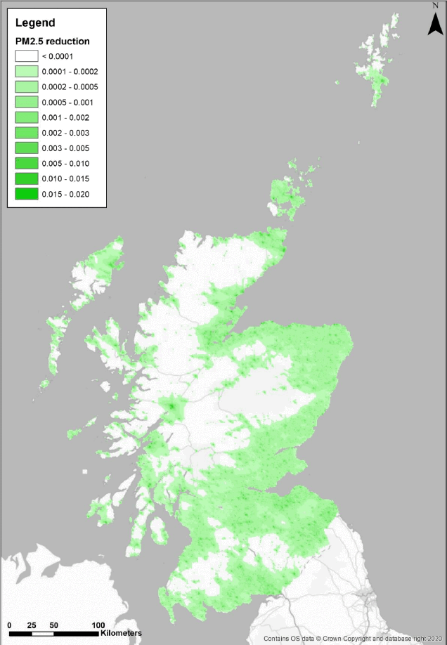 Scotland reductions in particulate matter 2.5 in microgrammes per cubic metre for option 3.