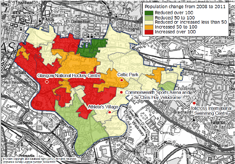 Map S3: Population change in the East End of Glasgow from 2008 -2011