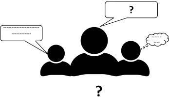 Three figure outlines with speech bubbles