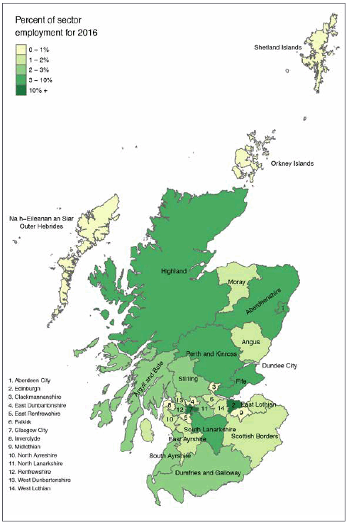 Figure 2: The Share of Tourism Employment in Scotland, by Local Authority, 2016