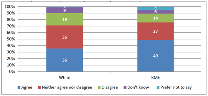Figure 4.4: 'People from outside Britain who come to live in Scotland make the country a better place,' by ethnicity (N=1,672)