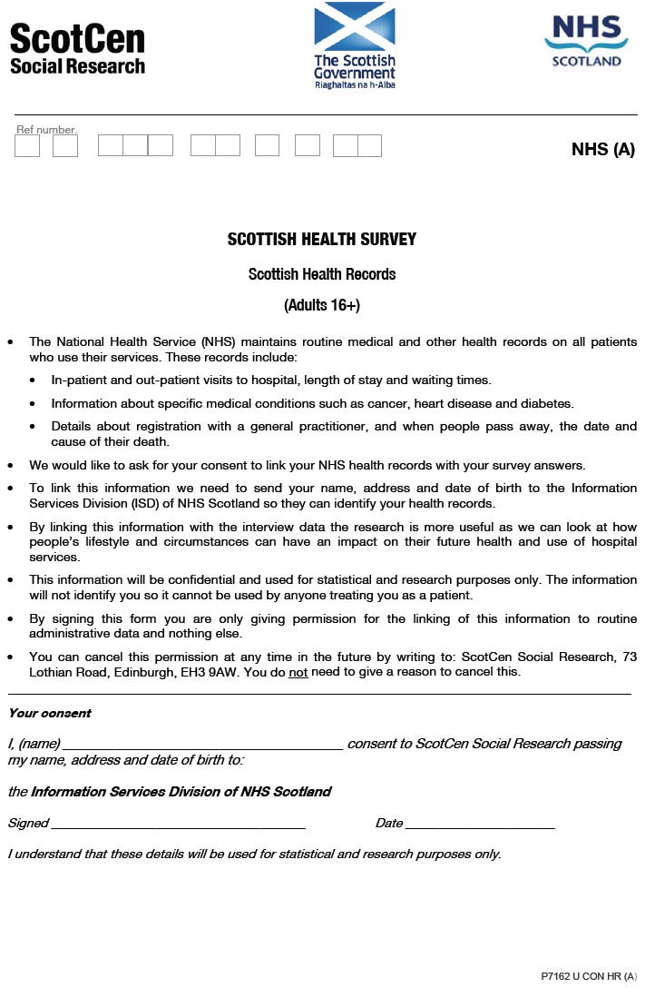 Scottish Health Records - consent to pass name and address to Information Services Division of NHS Scotland