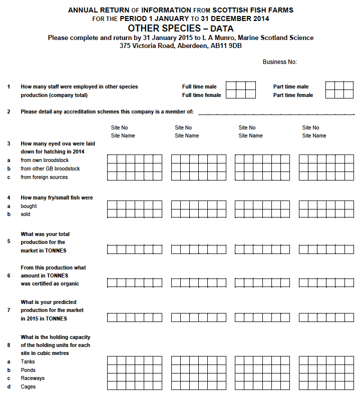 Questionnaire - Other Species - Data