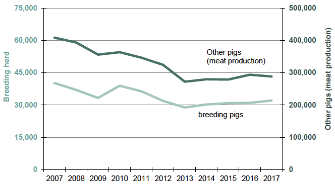 Chart 20: Breeding and other pigs, trends 2007 to 2017