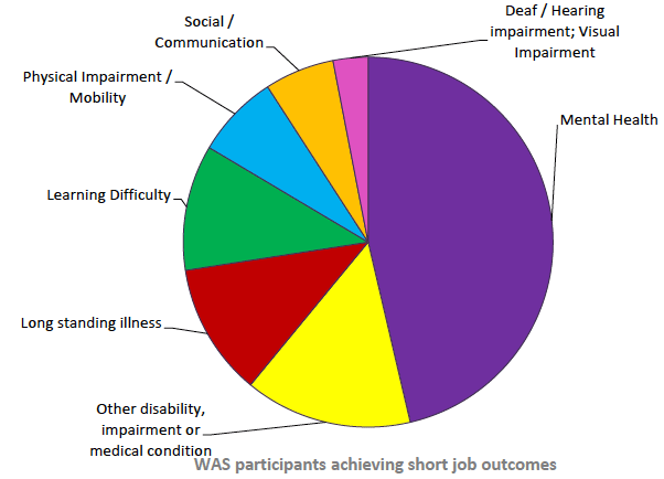 Figure 12: Type of impairment / health condition / learning difficulty reported by Work Able Scotland participants achieving short job outcomes, at 28 September 2018 