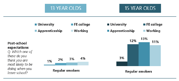 Figure 7.4 – continued – Comparison of prevalence of smoking, by factors relating to school and age (2018) 