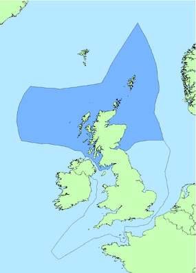 A map of the UK Continental Shelf and the Scottish Boundary