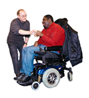 A supported person is with a personal assistant