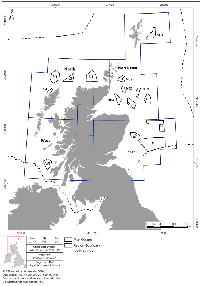 Figure 11 – Map depicting Scotland, the final Plan Options and the Sectoral Marine Plan Options