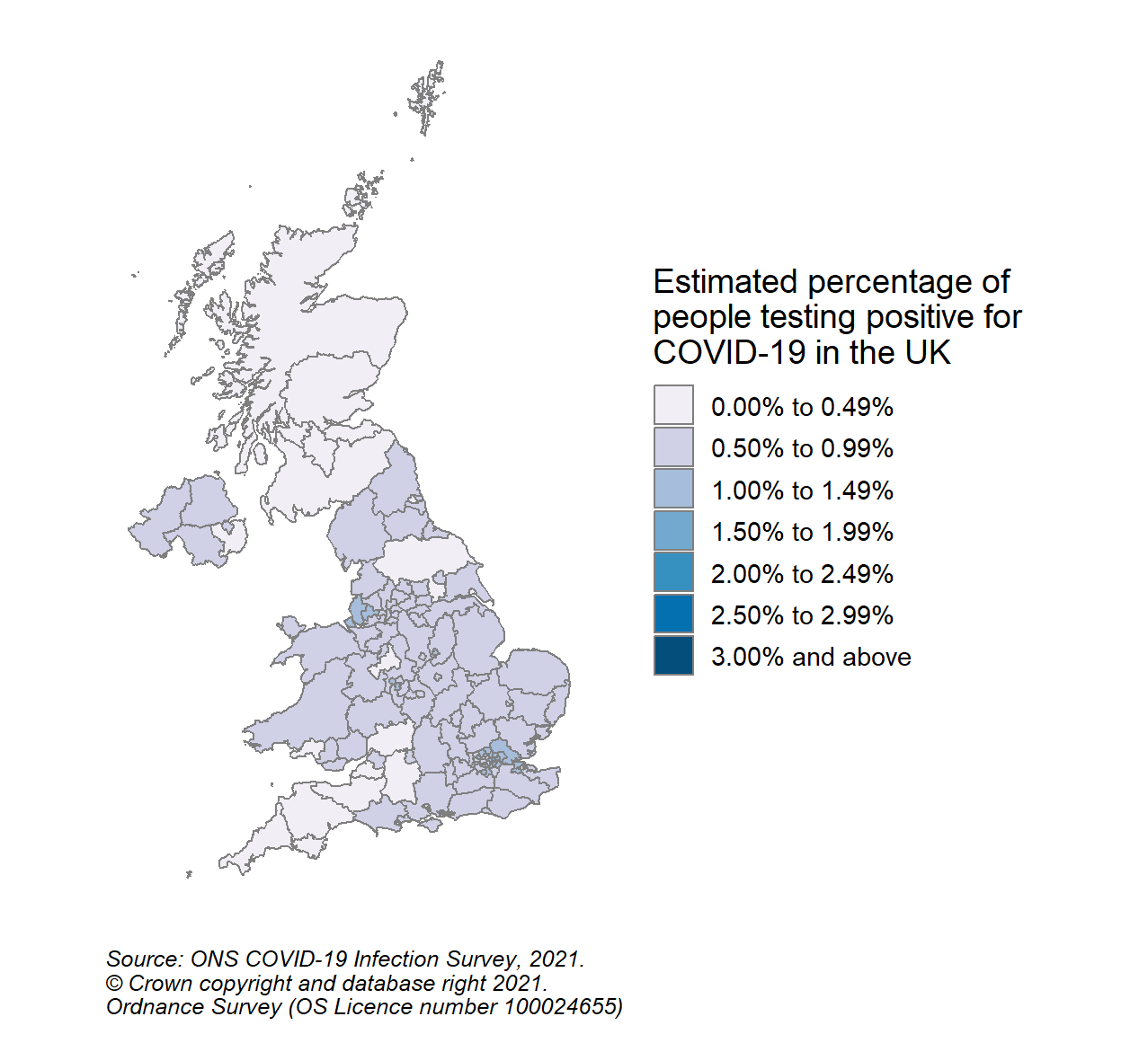 Modelled estimates of the percentage of the population within each CIS sub-region who would have tested positive for COVID-19 in the week 13 to 19 February 2021