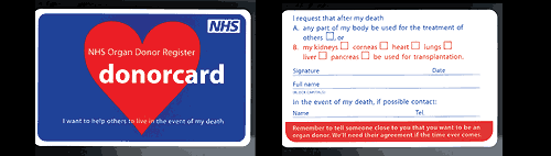 e.g. Donor Card