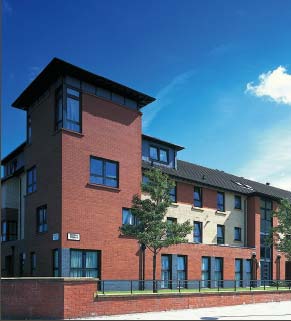 One of the later stages of Gorbals redevelopment: a simple design with a distinctive corner