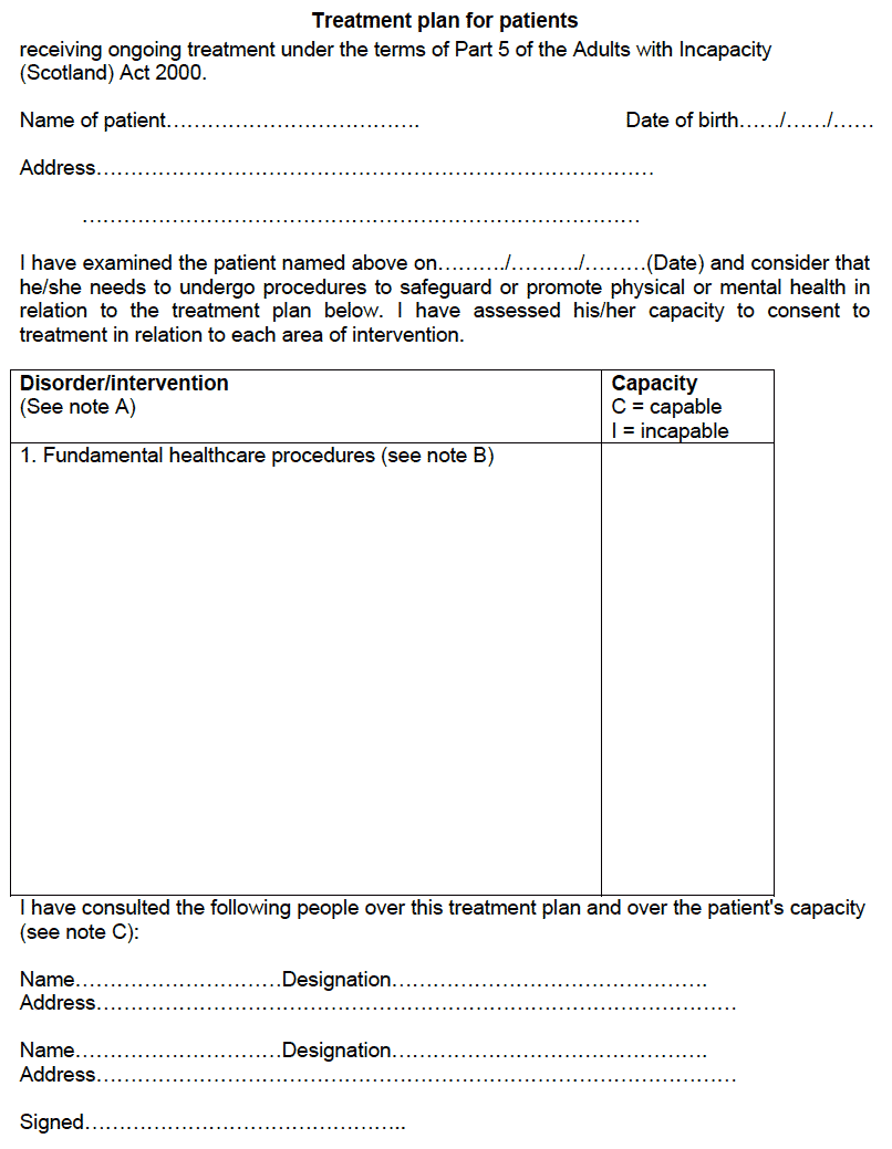 Treatment plan for patients