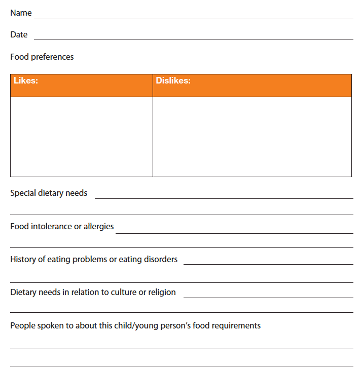 Food agreement example/Nutritional information record