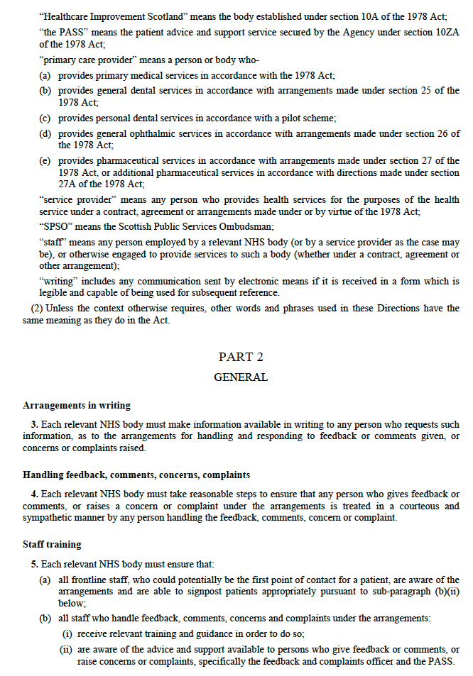 Directions: National Health Service: The Patient Rights (Feedback, Comments, Concerns and Complaints)(Scotland) Directions 2012 Directions: National Health Service: The Patient Rights (Feedback, Comments, Concerns and Complaints)(Scotland) Directions 2012