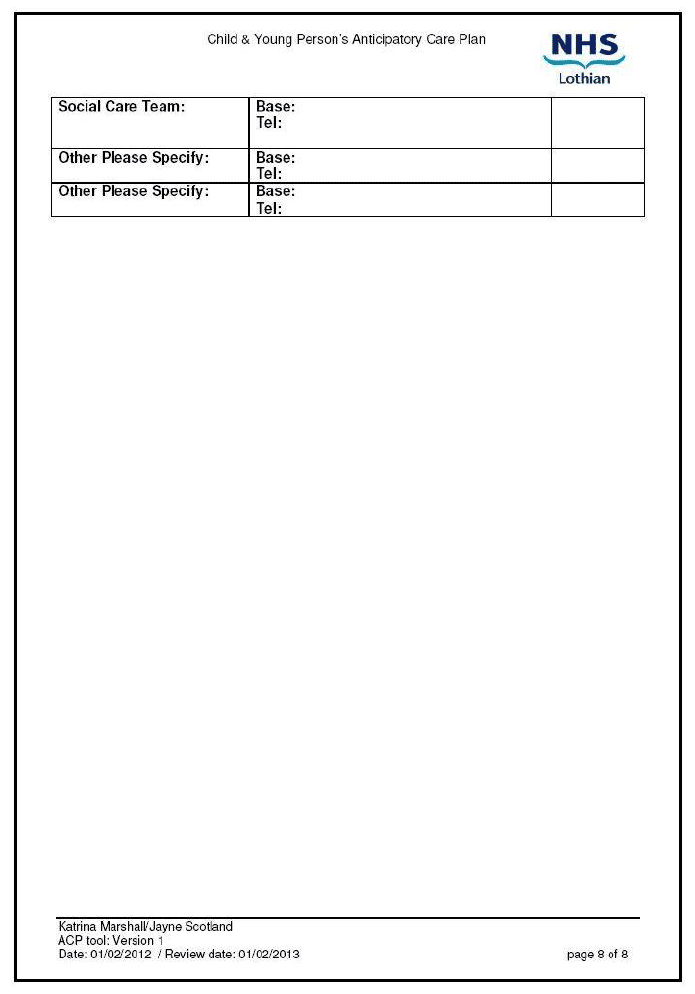 Lothian Advanced Care Plan Lothian Advanced Care Plan