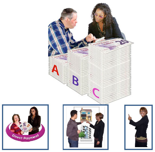 Man and women talking behind some money