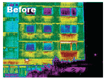 Example property - mid floor flat, cavity wall before external insulation installed. EPC-EE rating 63 (image courtesy of IRT Surveys) Example property - mid floor flat, cavity wall before external insulation installed. EPC-EE rating 63 (image courtesy of IRT Surveys)
