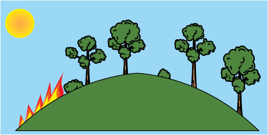 Fig. B3.3 Fire that is burning upslope will burn faster and with more intensity