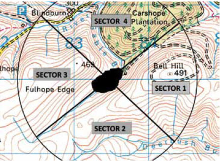 Fig. B7.16 In this example the fire has been divided into four sectors so that each sector covers a smaller area of the landscape