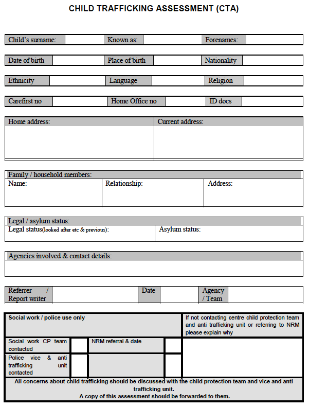 Child Trafficking Assessment Child Trafficking Assessment