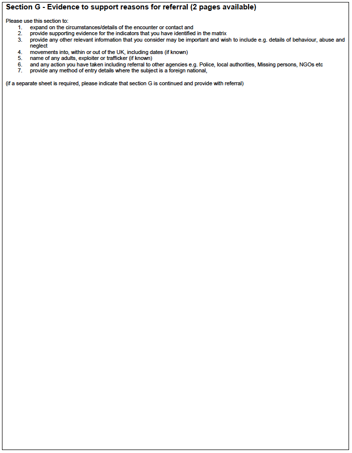 Section G Evidence to support reasons for referral Section G Evidence to support reasons for referral