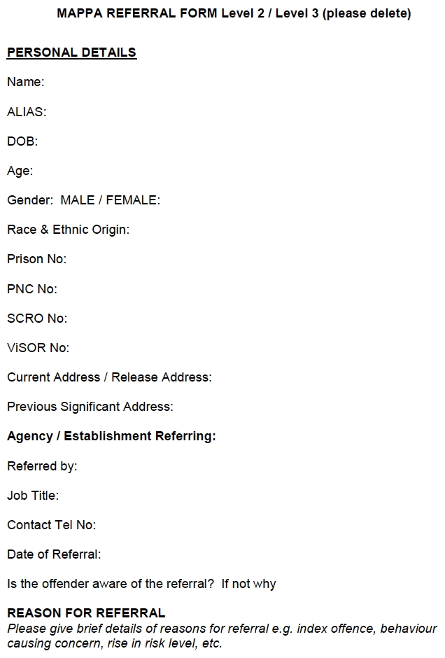 MAPPA Referral Form Level 2 / Level 3